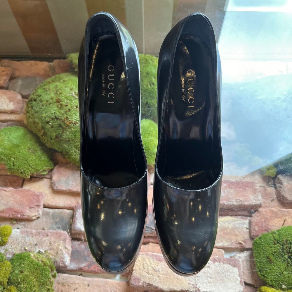 GUCCI Shiny Grey Leather Mule Heels SZ 9 - Picture 6 of 14